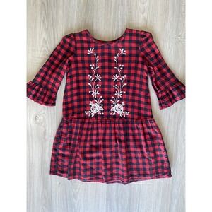 GAP KIDS Girls Red & Black Christmas Buffalo Plaid Long Sleeve Dress. Toddler 4